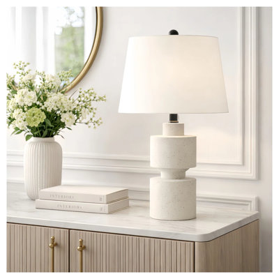 Lampe de table moderne de style campagnard en résine ivoire de 62 cm (24,5 po) avec base à intensité variable à 3 niveaux pour chambre à coucher, salon et table de chevet (ampoule non incluse)