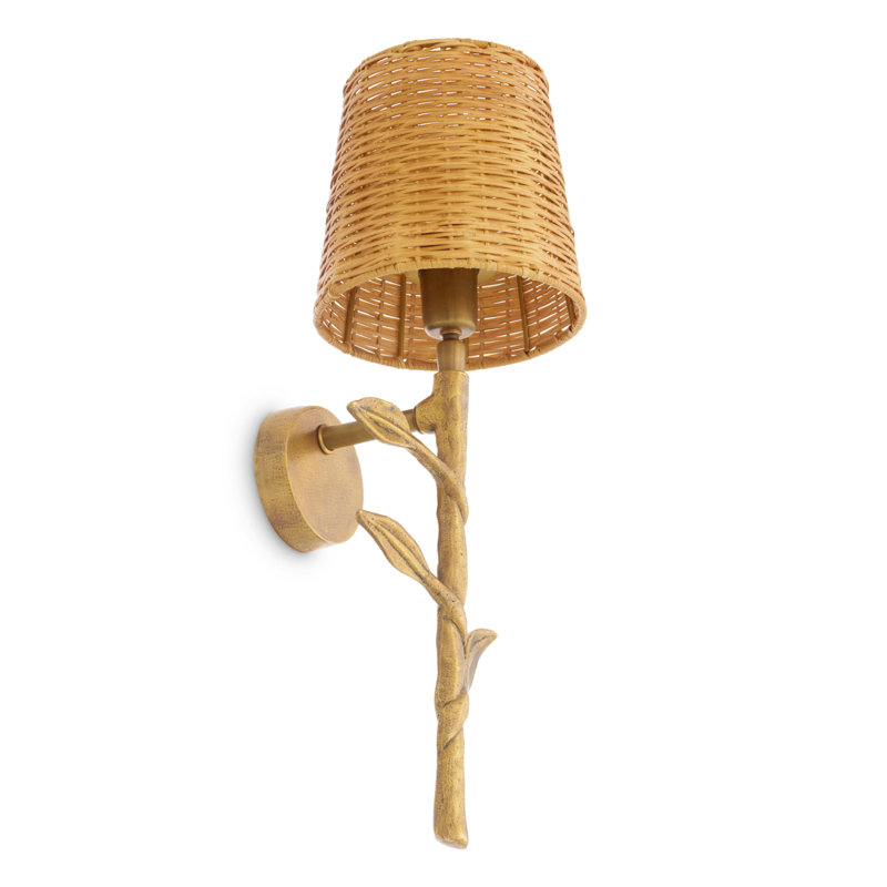 Wall Lamp Farini Vintage Brass Finish Incl Rattan Shade