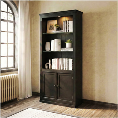 Étagère autoportante à 4 niveaux avec plafonnier à intensité variable 5 couleurs et tablettes réglables en verre pour la maison et le bureau