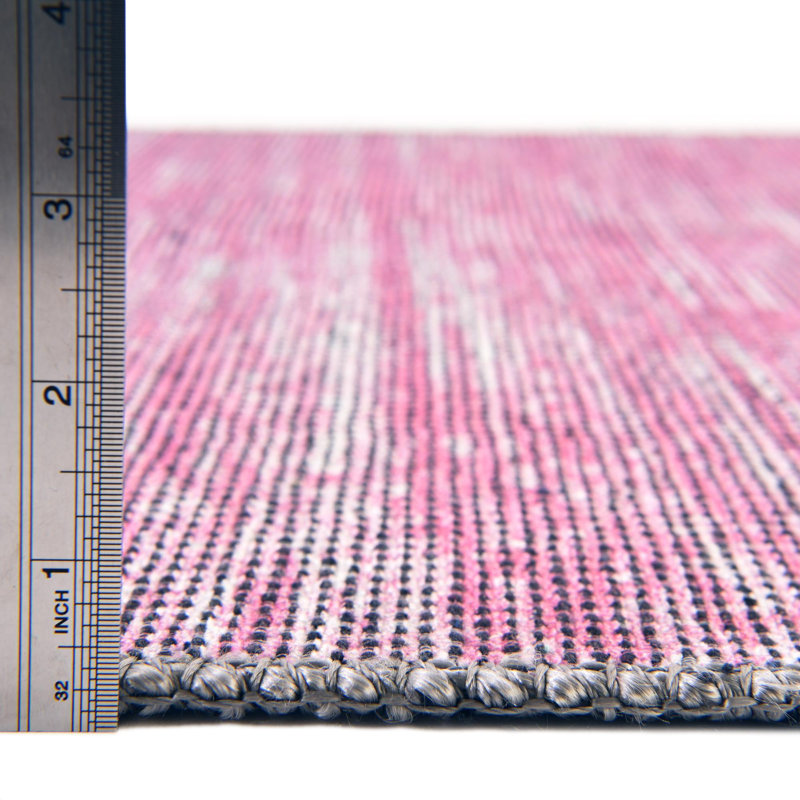 Tapis rose en chenille tissé à la machine Ikhasa, Octogone 7 pi 7 po