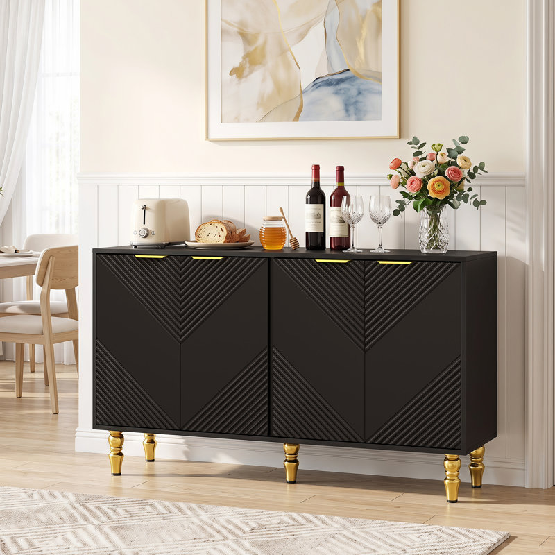 Buffet 47 "avec 4 portes cannelées et chevrons, Noir