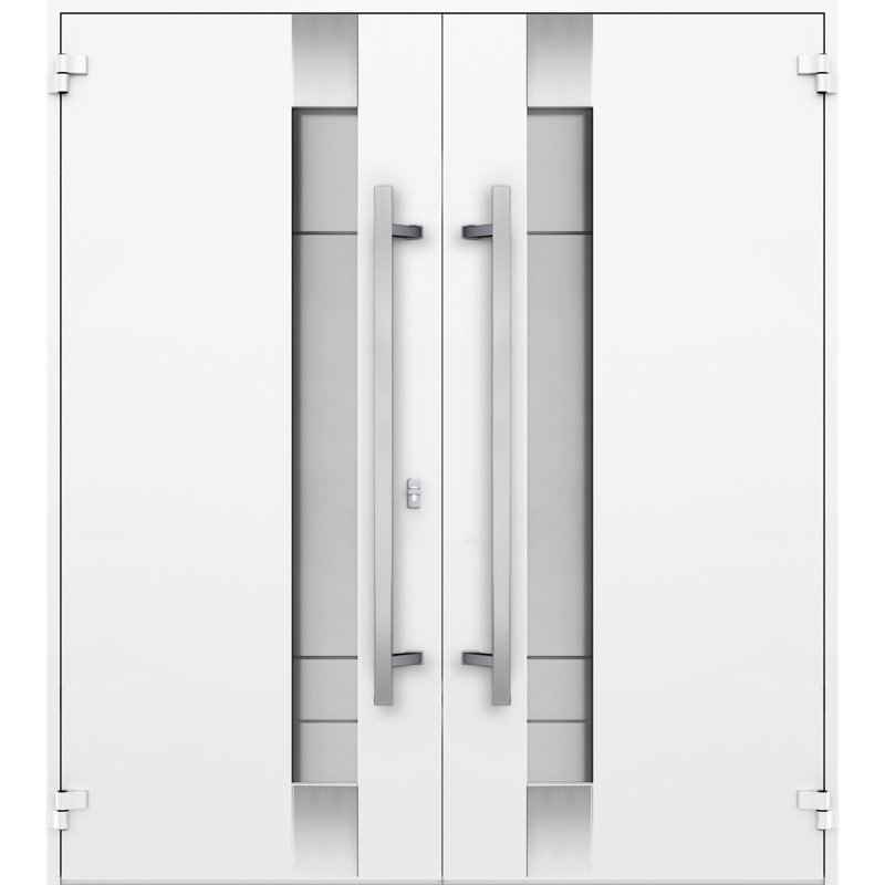 Porte avant en métal pré-suspendue double avant / deux portes en verre givré blanc émaillé 1713 / porte d'entrée moderne peinte à gauche 72 po x 80 po