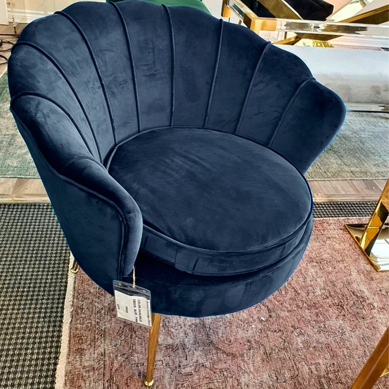 Fauteuil demi-tonneau en velours de 82,55 cm de large, Velours bleu