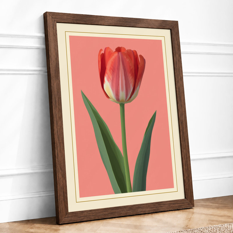 Single Stem In Red Botanical - Print, Walnut, A3 - 42.0 x 29.7 cm