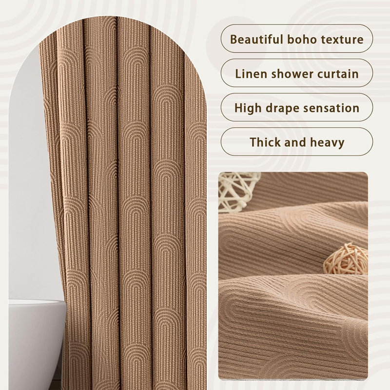Rideau de douche en mélange de lin avec motif texturé en arche pour un décor de salle de bain moderne, Brun