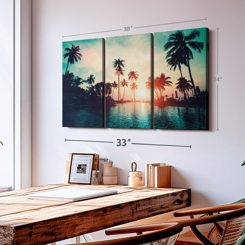 «Soft Sunset Over Palm Trees» sur, H 24 po x l 38 po x P 1,25 po