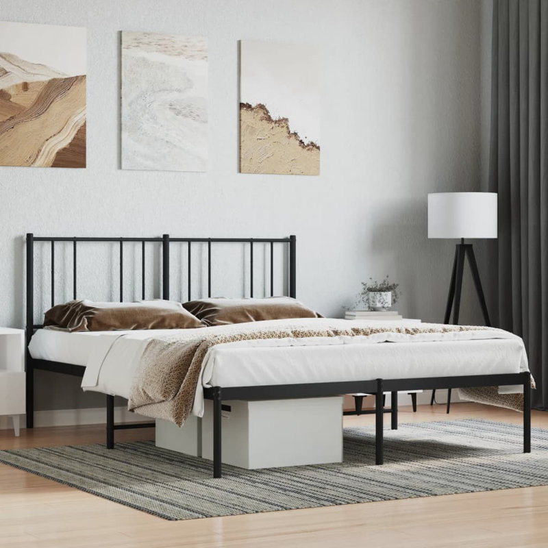 Lokesh Metal Bed, European Kingsize (160 x 200 cm), Black