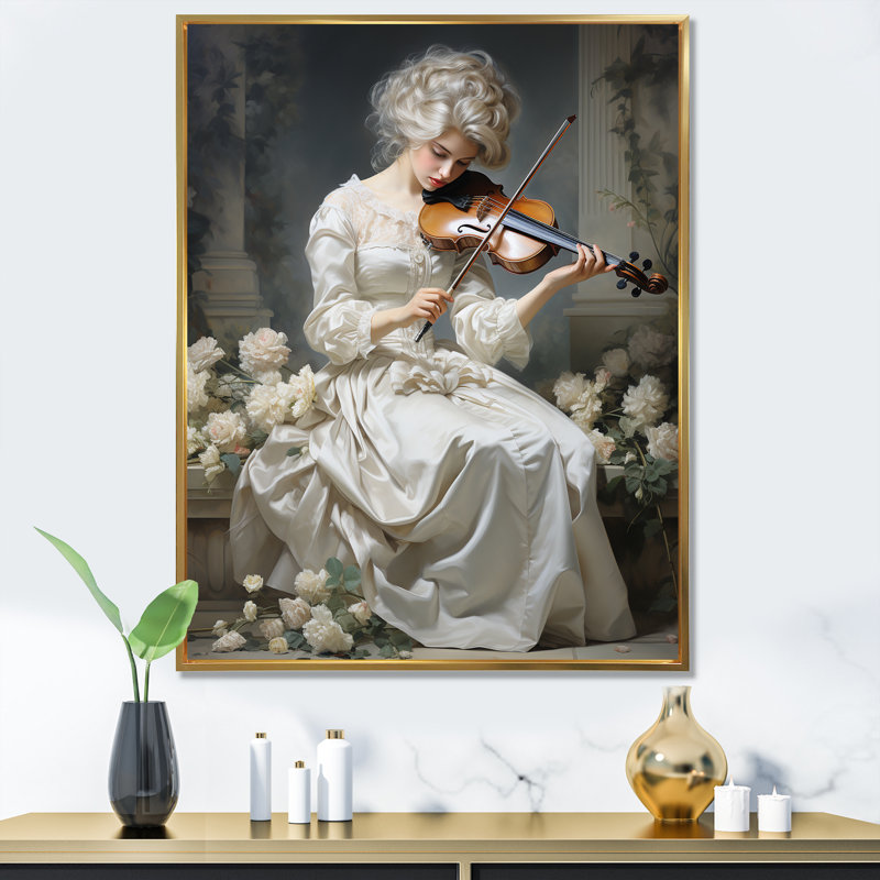 Sonate classique aux nuances délicates d'ivoire, Toile avec cadre flottant or, H 44 po x l 34 po x P 1,5 po