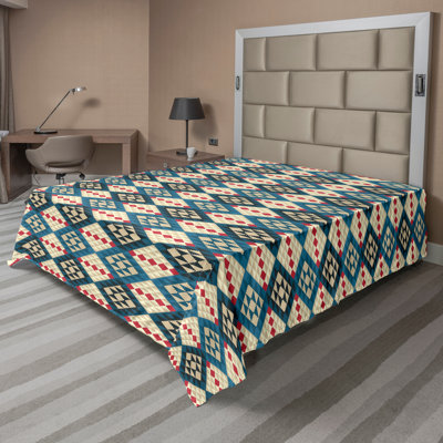 Ambesonne Ethnic Top Flat Sheet Braided Mosaic Art Cream Coral Blue