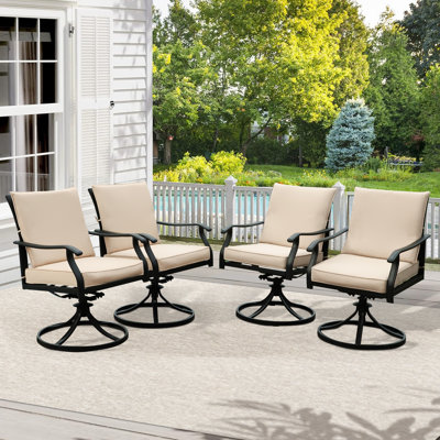 Ensemble de 2 chaises pivotantes d'extérieur en métal, chaise berçante pivotante avec coussins épais, chaises berçantes de patio pour bistro de jardin, noir