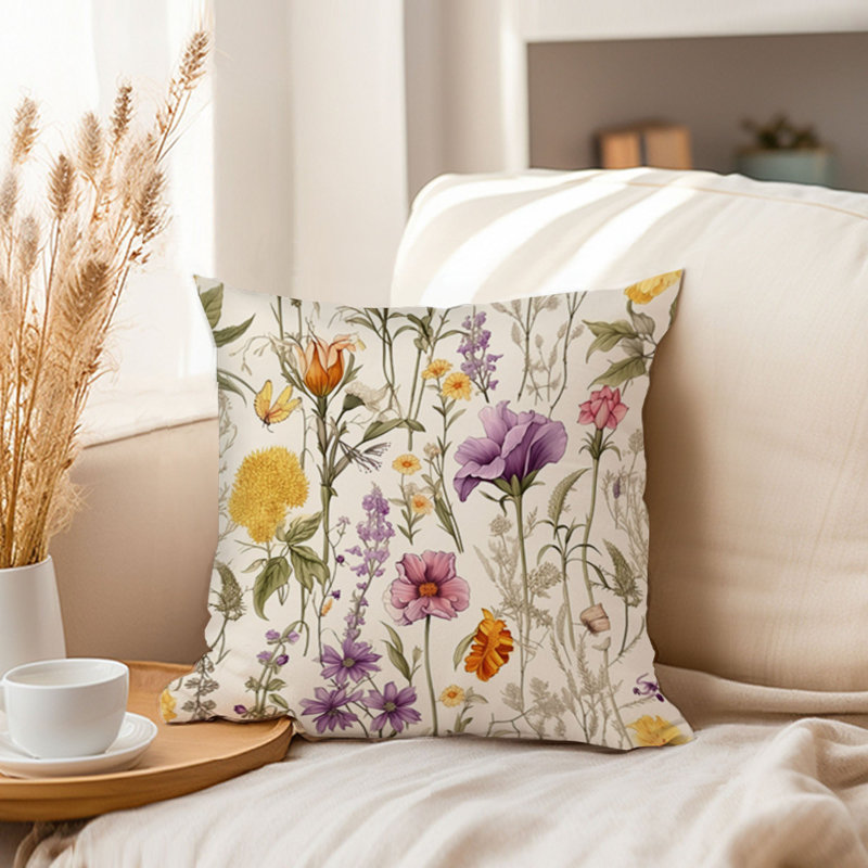 Animals William Morris Birds Damask Pattern I Cottage, 20" H x 20" W, Botanical Wildflowers III Cottage & Cottagecore