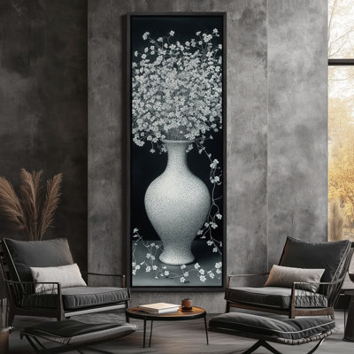 Elegant White Vase With Blooming Baby’s Breath Floral Arrangement - Large Framed Canvas Master Bedroom Wall Art Print