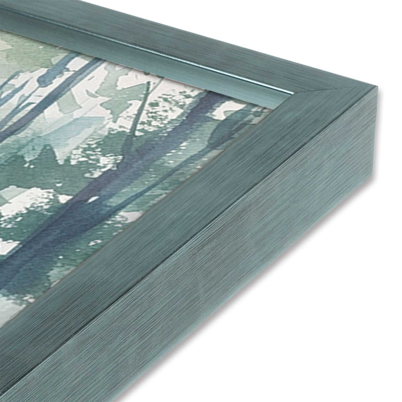 Bleu et vert forêt enchantée I, H 13,5 po x l 13,5 po, Cadre électrique ciel électrique