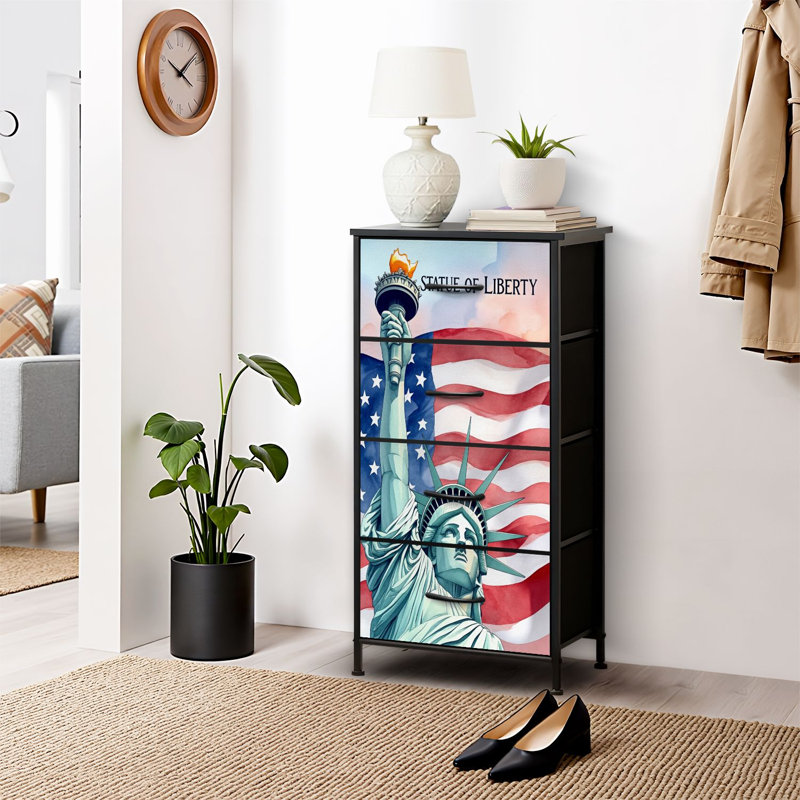 4 Drawer Dresser for Bedroom, Narrow Chest of Drawers, Wooden Top and Study Iron Frame 18"x37.5"-(WxH)