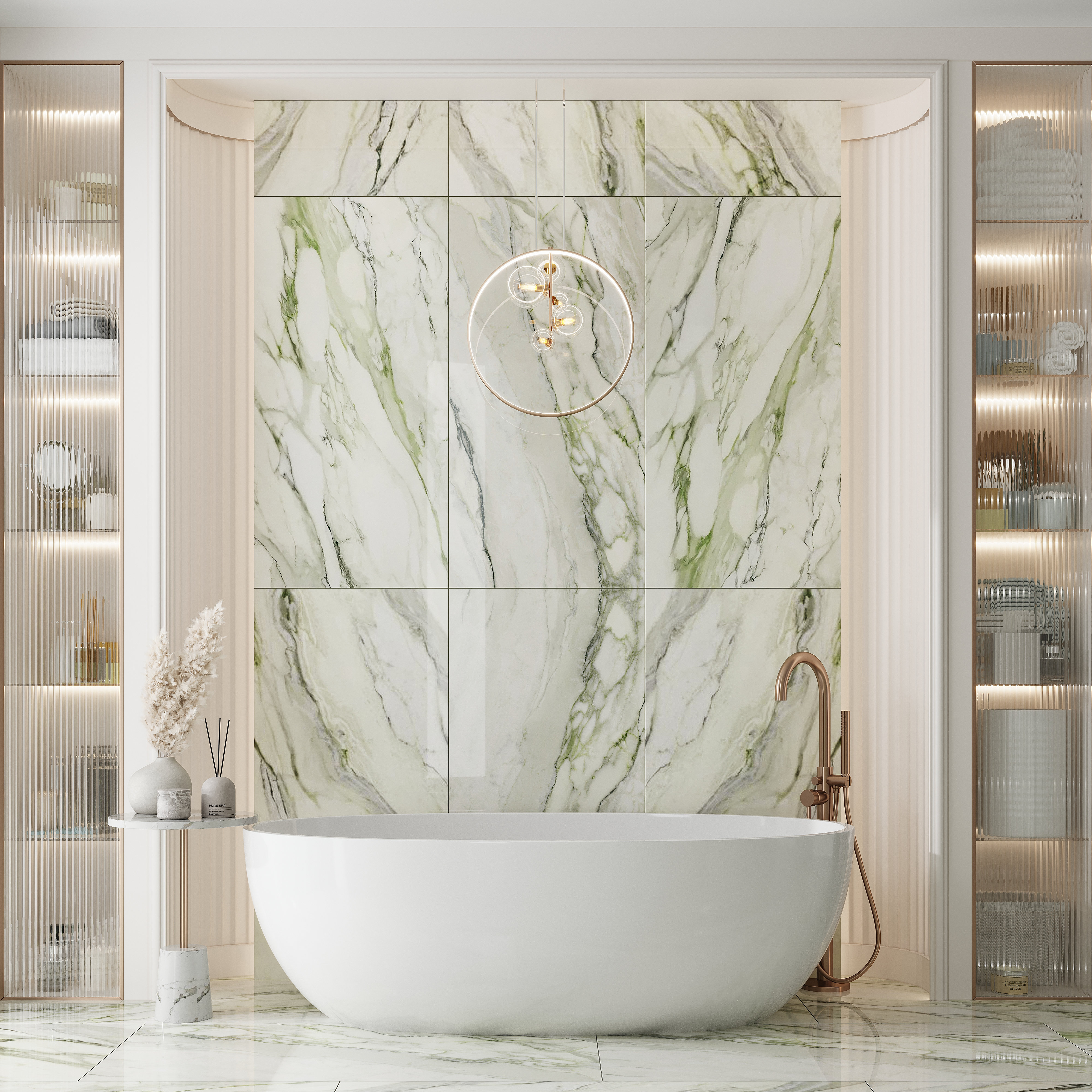 Apollo Tile Splendor 24 X 48 In. Matte Soft White With Sage Green Vein ...
