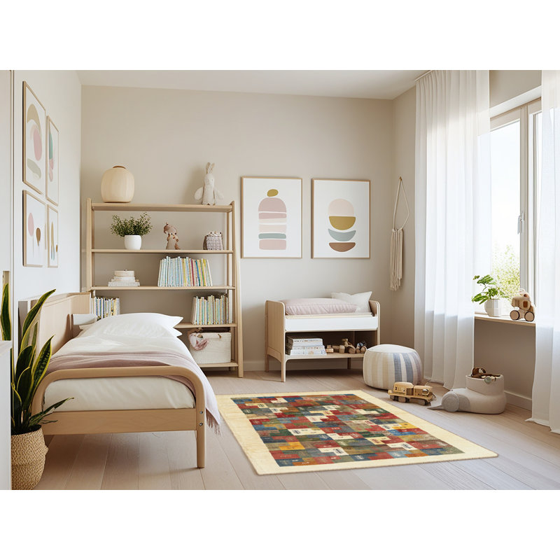 Tapis beige/rouge contemporain, Rectangle 3 pi x 5 pi