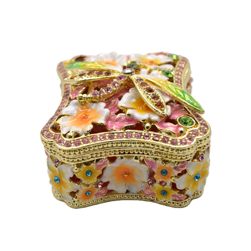 Boîte à bijoux libellule avec placage doré et émail coloré