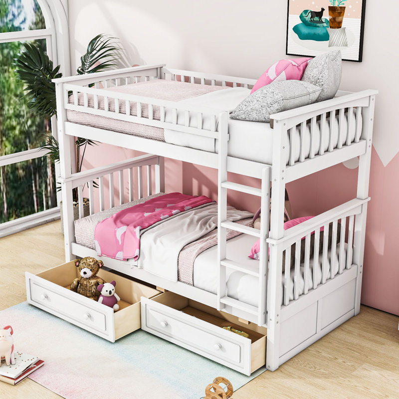 Structure de lit de jour en bois Wren avec clôture, style rustique, pin massif, Simple sur simple, Blanc
