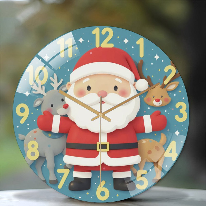 Horloge-chiffres-avec-père-renne Art - horloge murale moderne en verre 12 po