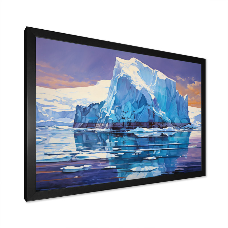 Teal Iceberg Unseen Profondeurs - reproduction sur toile, H 34 po x l 44 po x P 1,5 po, Cadre simple noir