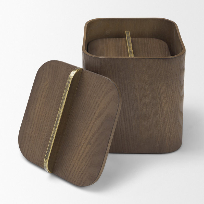 Ensemble de boîtes décoratives en bois brun Benton avec poignées en laiton, Dark Brown