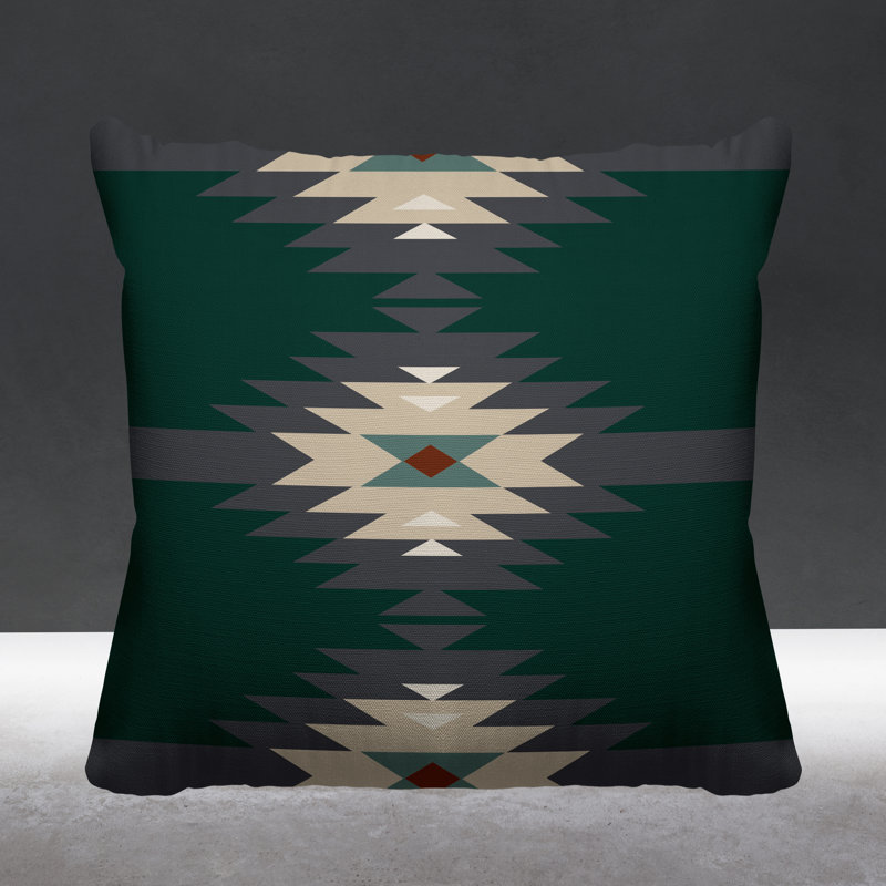 Coussin décoratif intérieur / extérieur Onida Southwestern, L 19 po x H 19 po, Émeraude