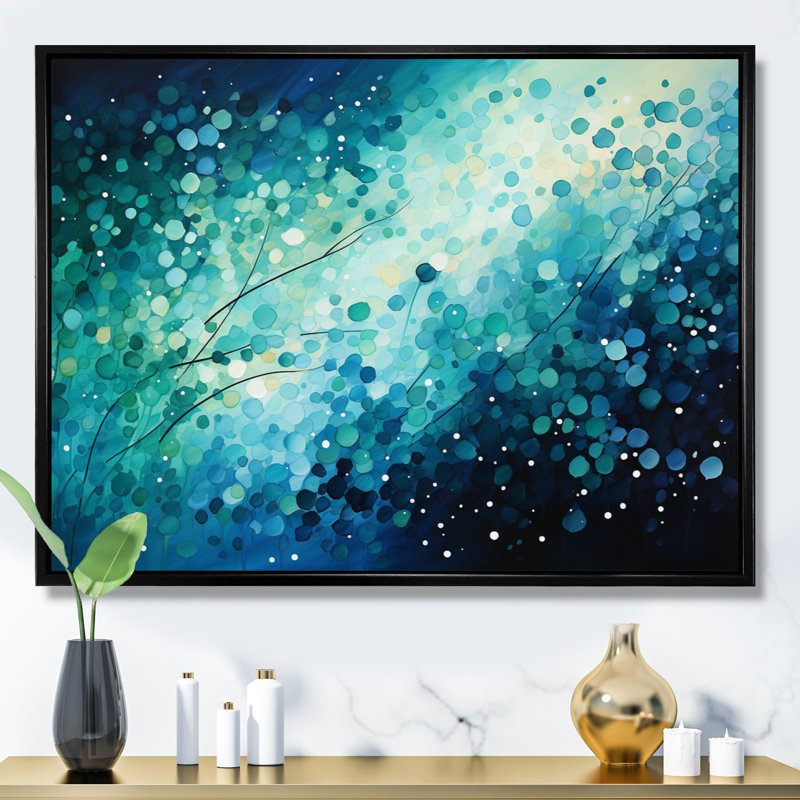 Turquoise Tranquillity IX - paysages abstraits, art mural, H 24 po x l 32 po x P 1 po, Cadre flottant noir