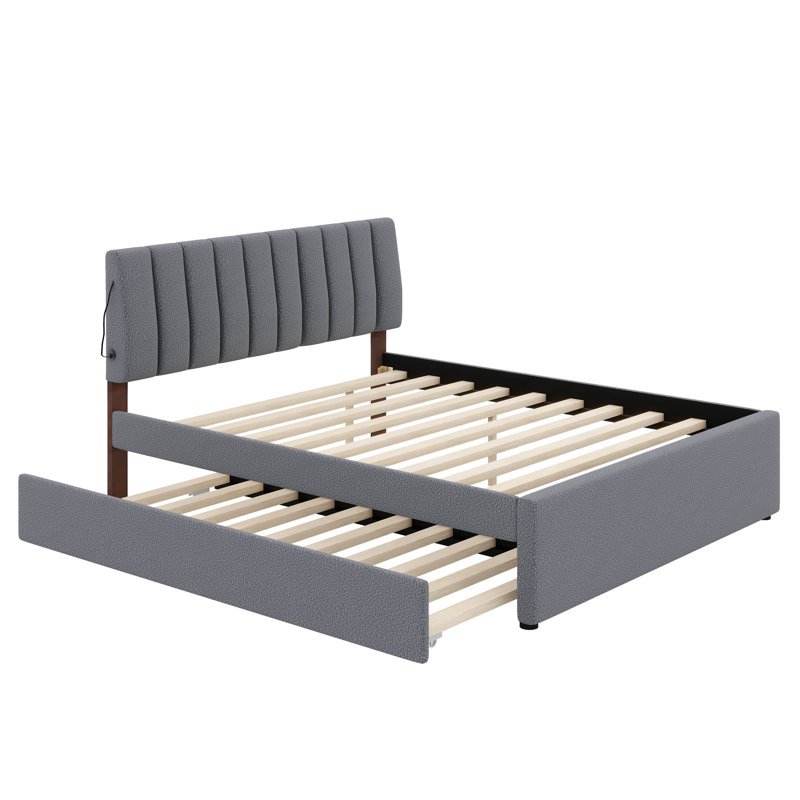 Lit plateforme tapissier Teddy, Gris, Grand lit
