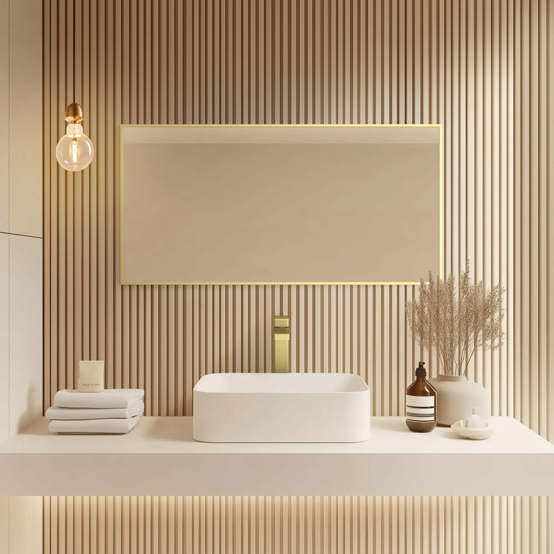 Premium Metal Frame Shatterproof Wall Mount Mirror - FM1, 36" x 18", Brushed Gold