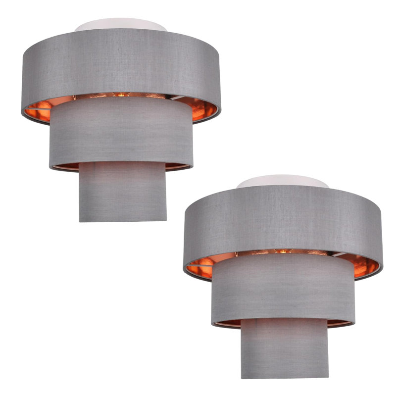 Borwicks Fabric Semi Flush Mount, Grey/Copper