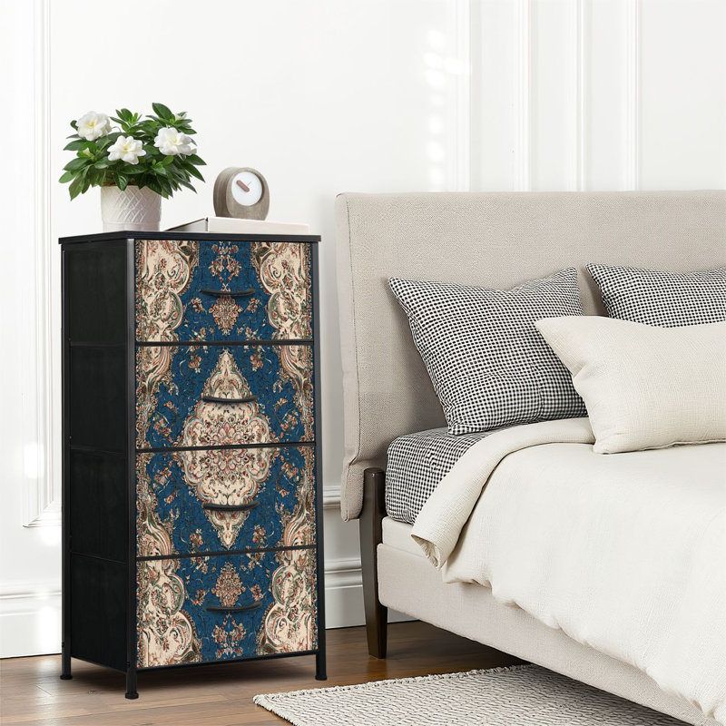4 Drawer Dresser for Bedroom, Narrow Chest of Drawers, Wooden Top and Study Iron Frame 18"x37.5"-(WxH)