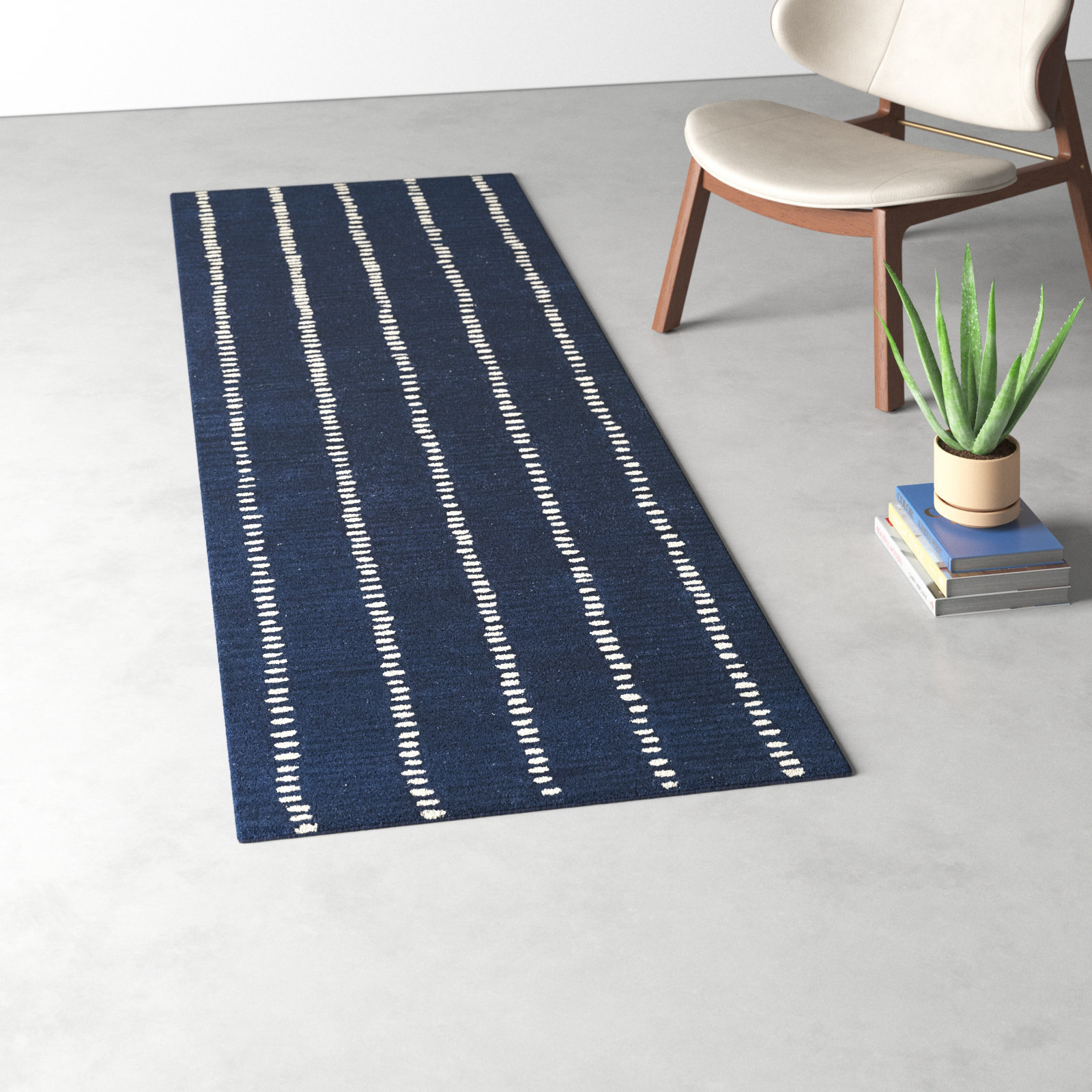 Nichols Navy Hand-Tufted Striped Wool Rug, Runner 2'6" x 8'