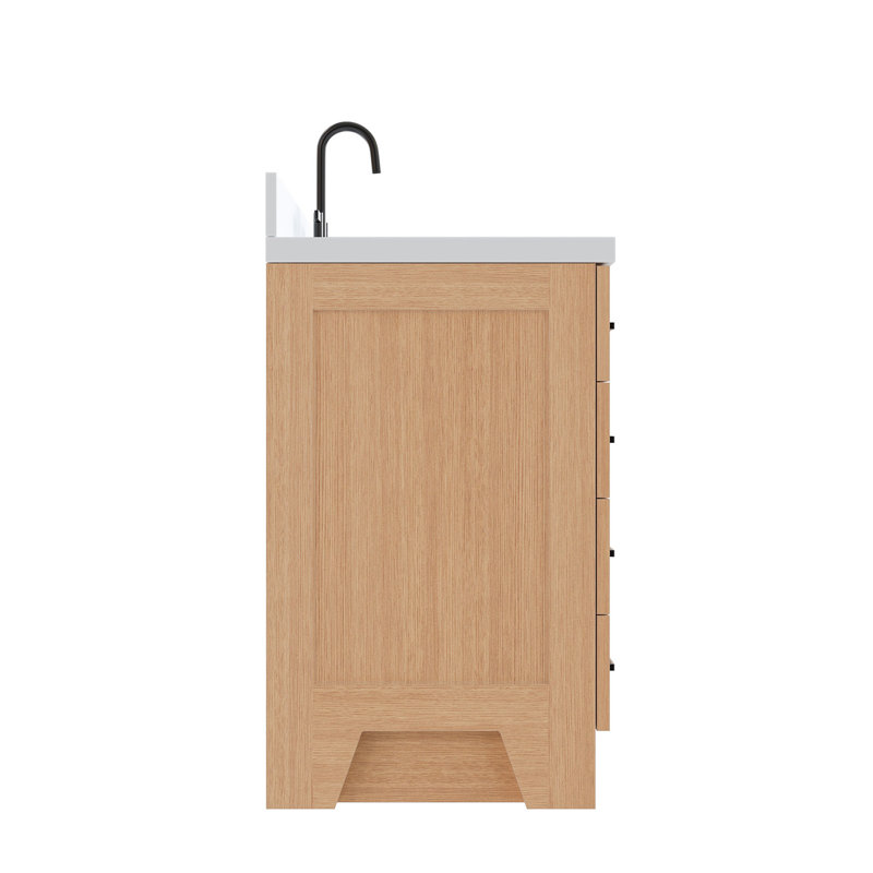 Freitas 48'' Solid Wood Single Bathroom Vanity, Oval, White Quartz, Vintage Green