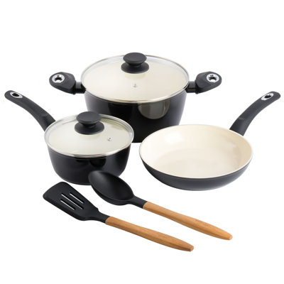 Gibson Home Plaza Cafe Forged Aluminum 7 Piece Healthy Ceramic Interior W/ Bakelite Handles Cookware