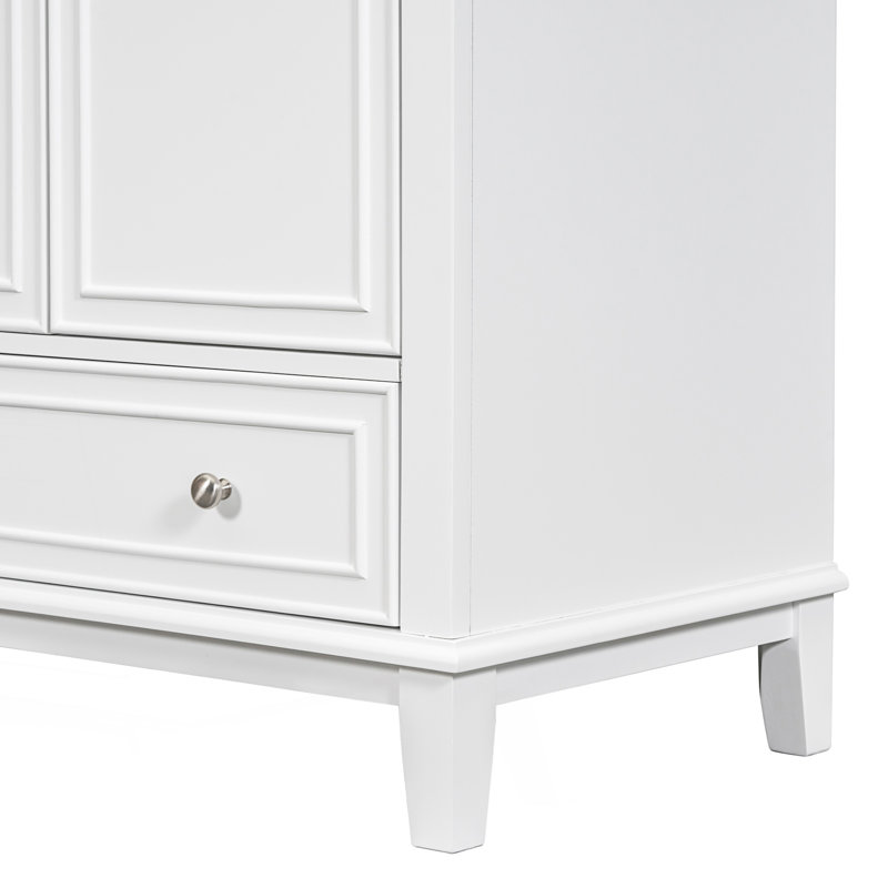 Meuble-lavabo multifonctionnel avec portes et tiroir, Blanc
