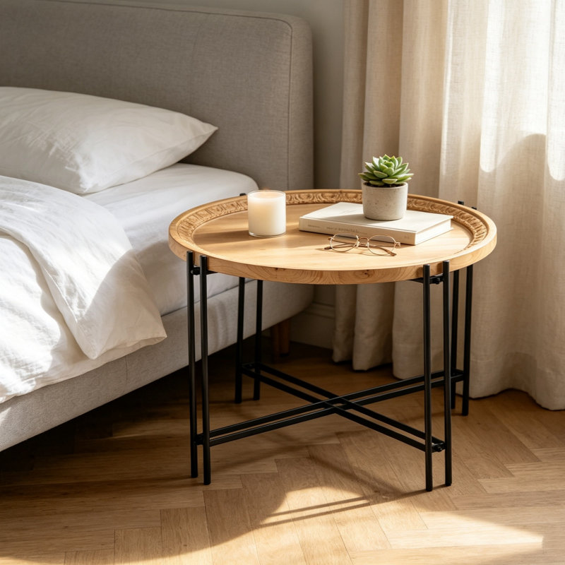 Table basse ronde en bois D32 "X 18" Farmhouse