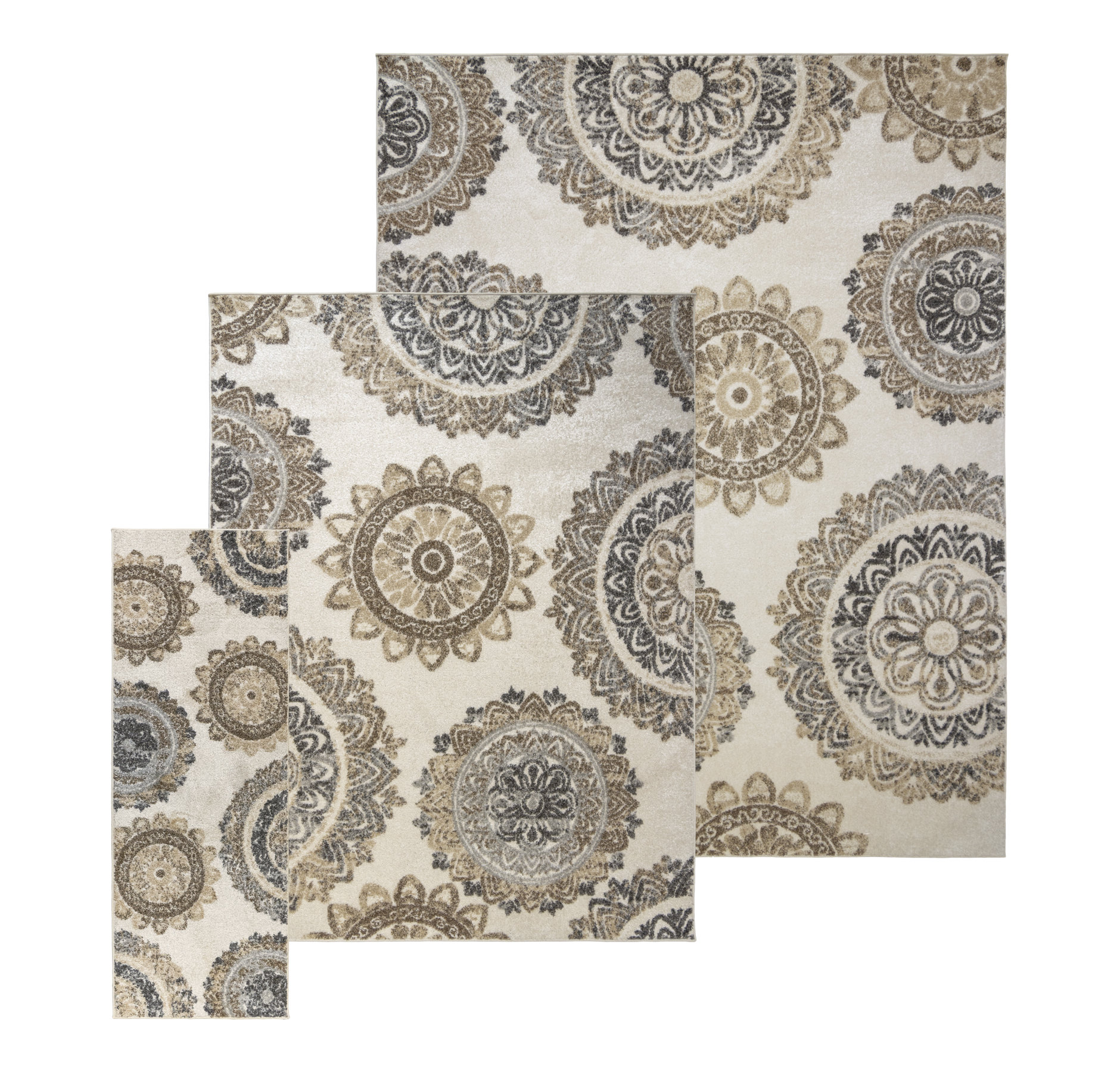 Bungalow Rose Frida Banda Ivory/Brown Casual Floating Medallion 3 Piece ...