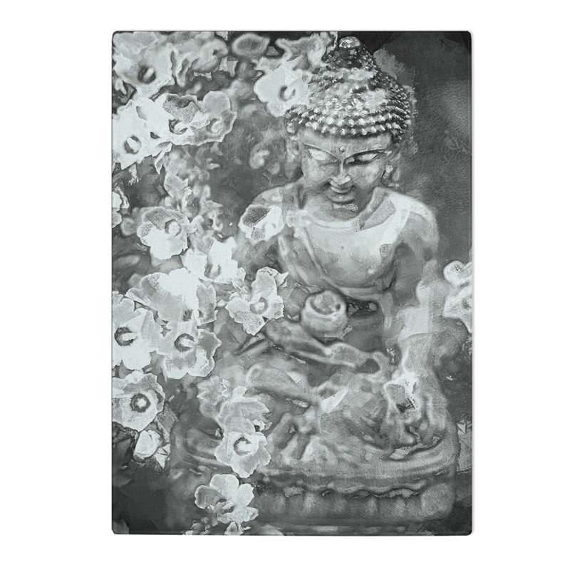 Tempered Glass Buddha Surrounded Chopping Board, 28.5 cm W x 39 cm L