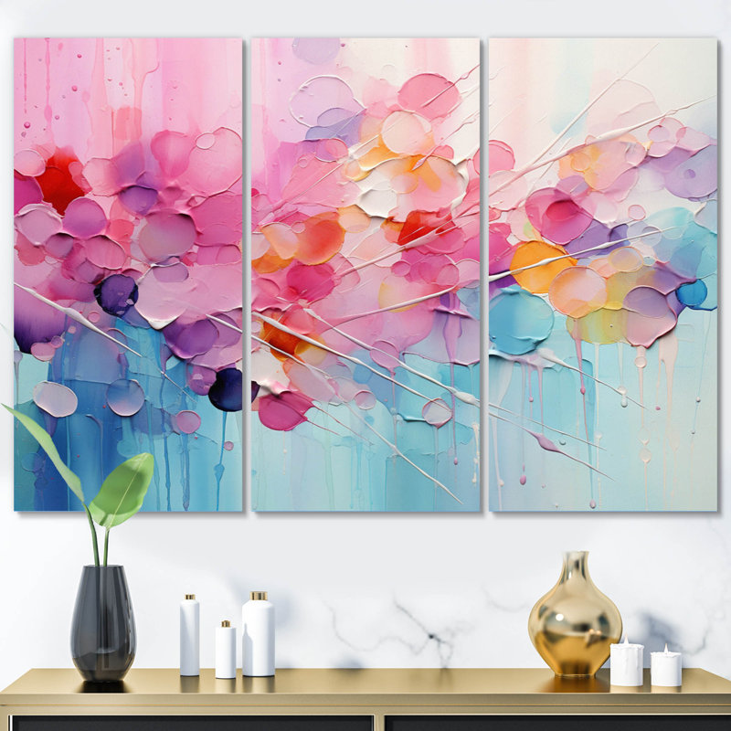 Ensemble de salon art mural rose et bleu pastel, H 40 po x l 60 po x P 1 po