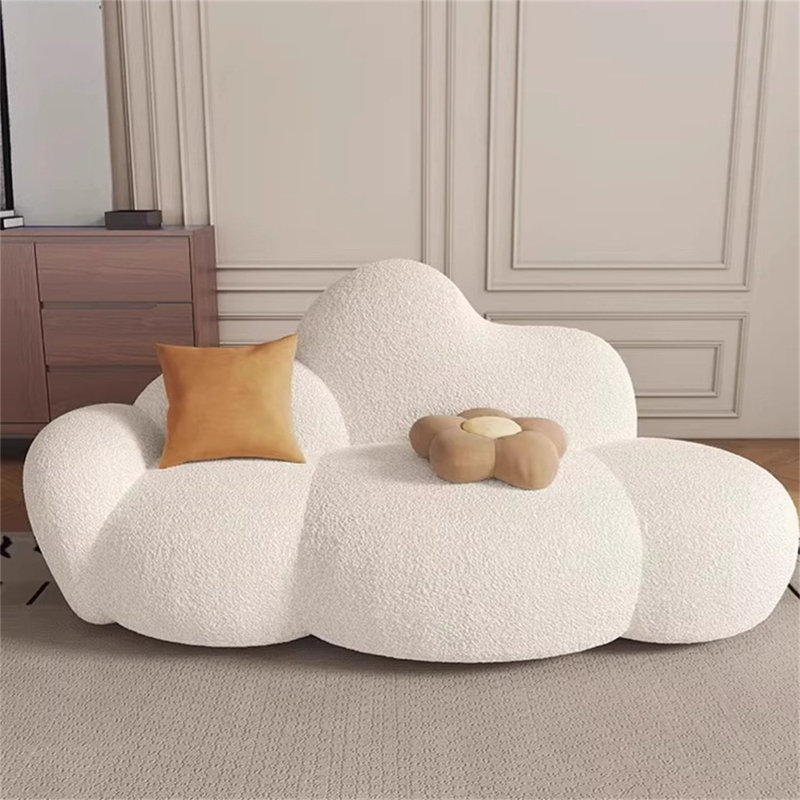 Sofa Cloud-Shaped Modular Living Room Furniture, Cream Boucle Fabric with Solid Wood Frame & Sponge Cushion, Modern Lounge Chair & Coffee Table Combo for Apartment & Hotel
