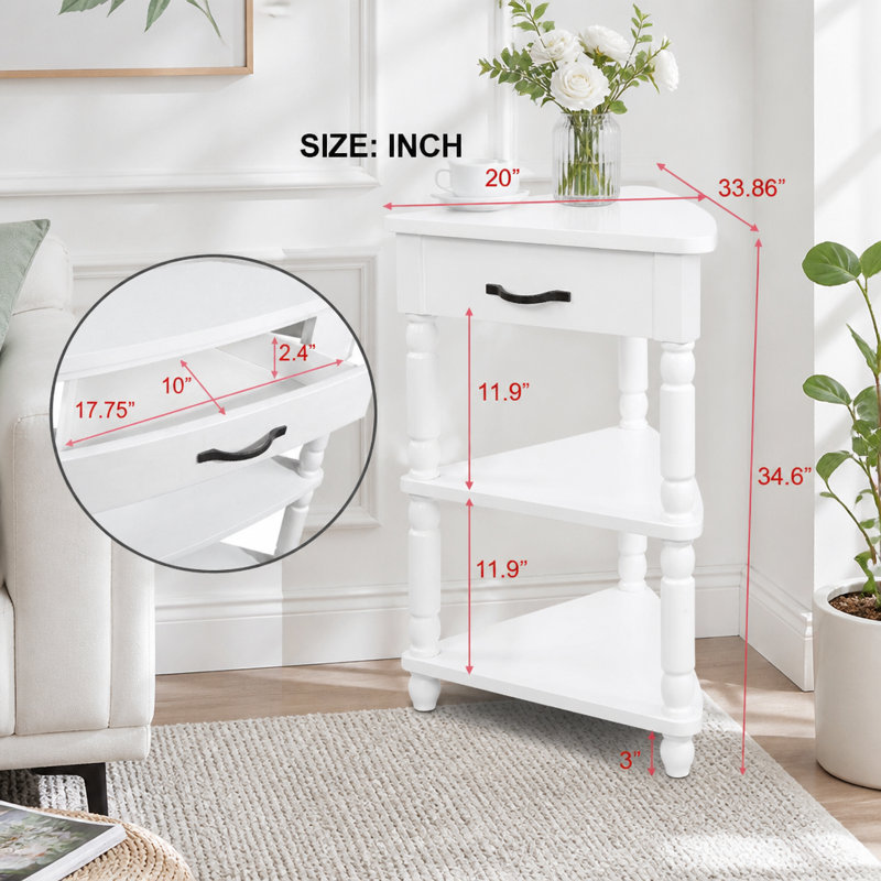 33.8'' Small Triangle Corner Table, Milk White