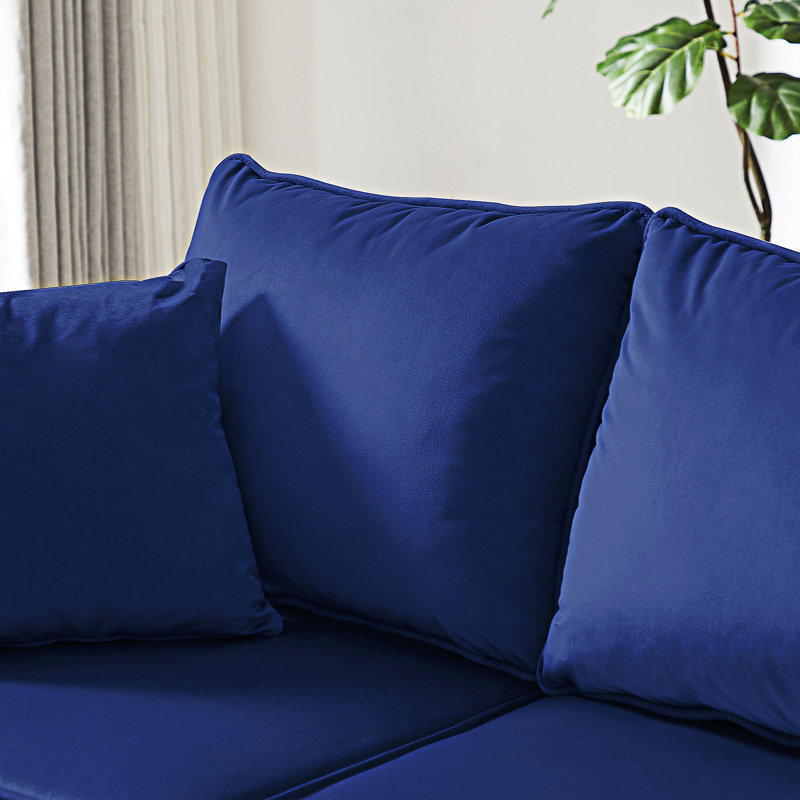 Canapé en velours avec 2 coussins Aaylah, Velours bleu