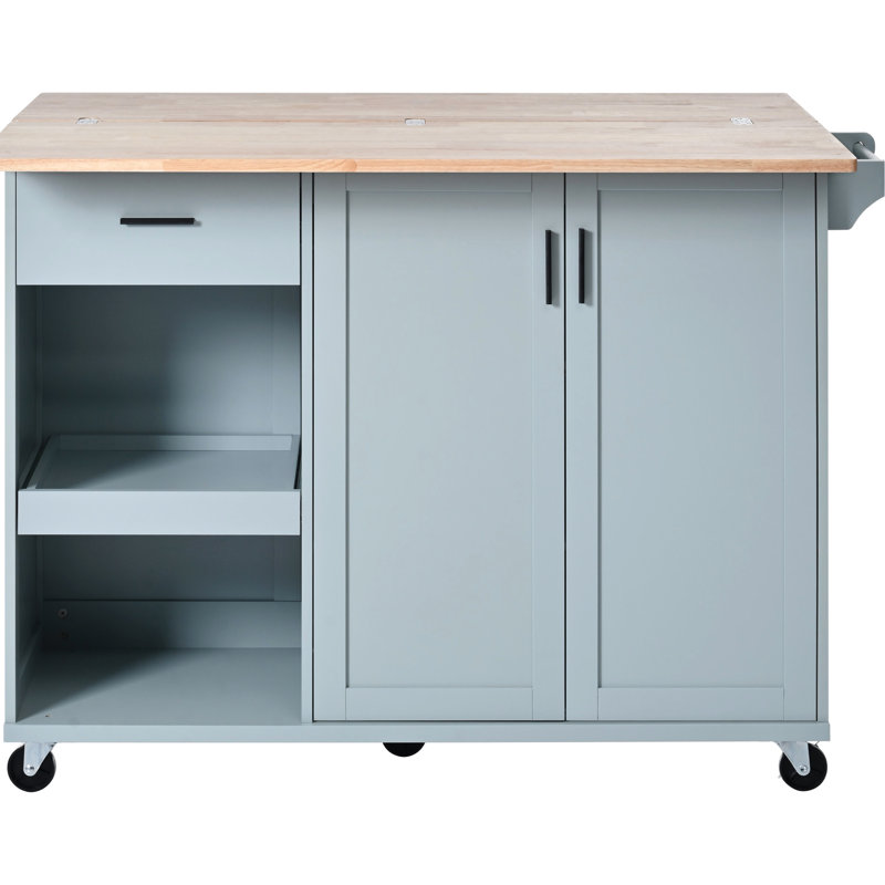 Rolling Kitchen Storage Cart With Cabinet - Island Foldable Work Area And Storage, Towel Rack, Drawer, Slide-Out Shelf, Movable Wheels