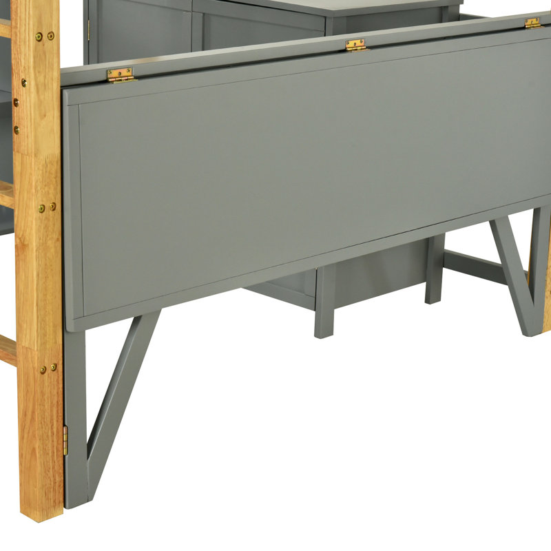 Lit mezzanine simple gris avec solutions de rangement pratiques et plateau de bureau pliable, Gris