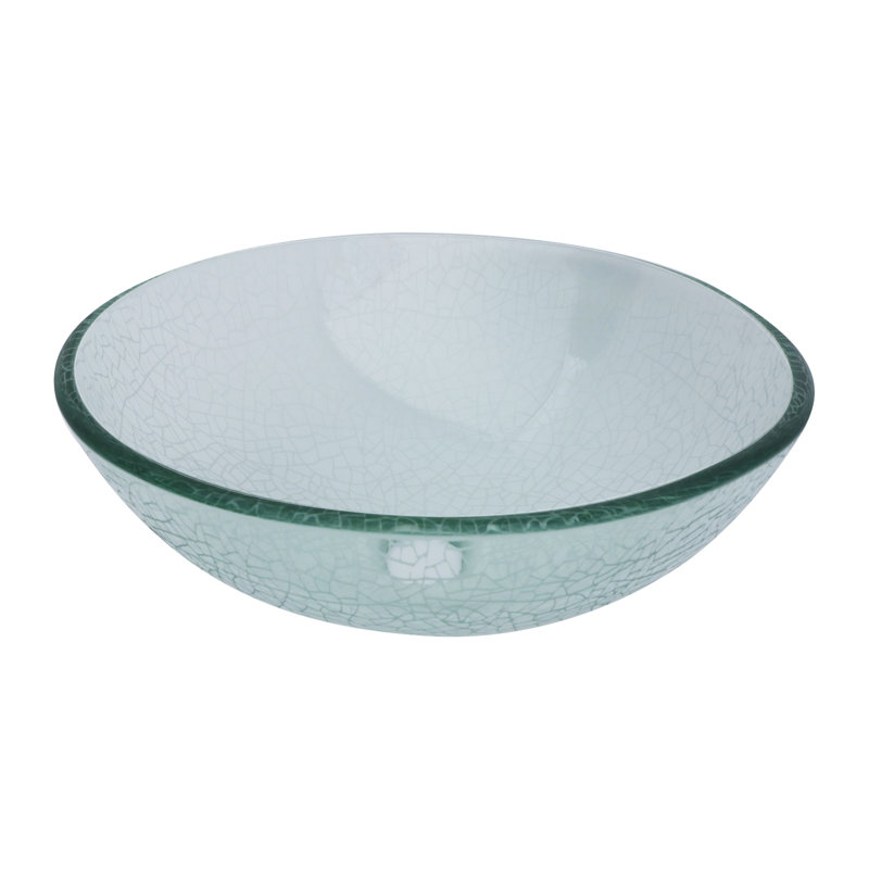 16.5"L x 16.5"W Glass Bathroom Vessel Sink Clear Circle Tempered Glass Bathroom Sink with Pop-up Drain, Clear, 16"L x 16"W
