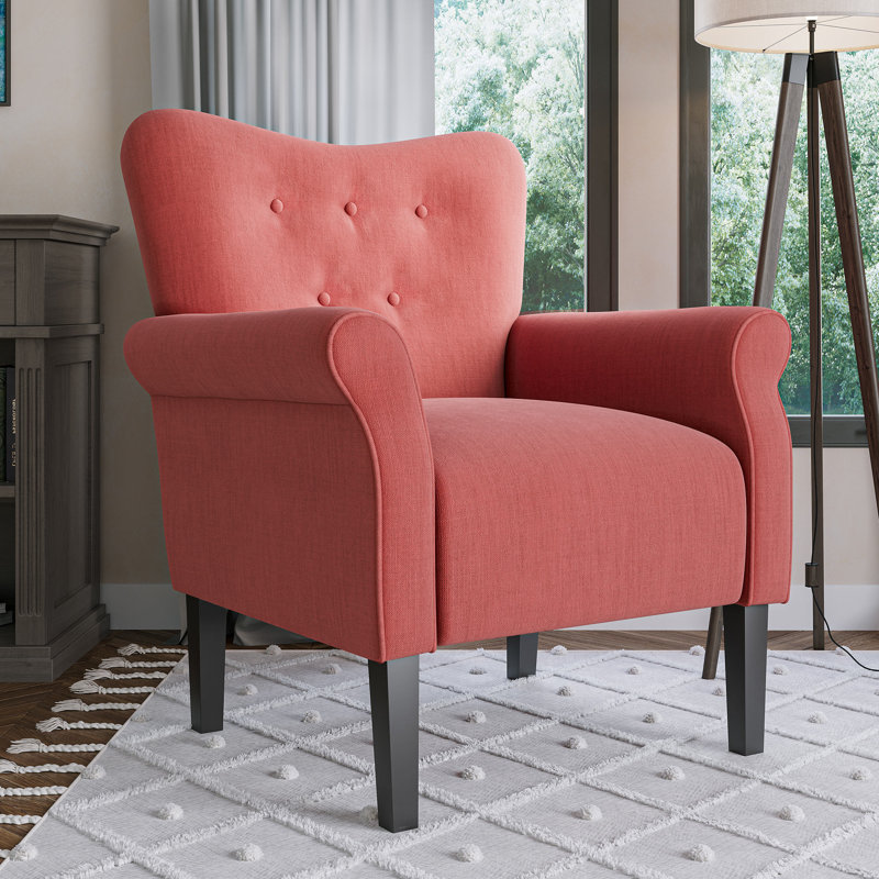 30.3" Wide Tufted Upholstered Armchair, Brick Linen