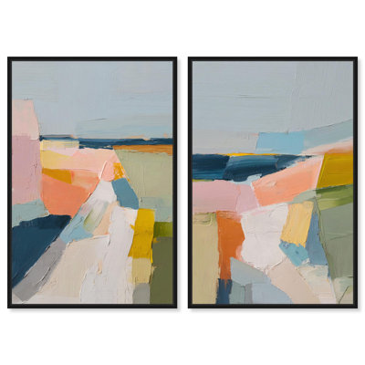 «Pastel Fields Duo», reproduction d'art sur toile par Art Remedy, cadre noir, 36 x 54