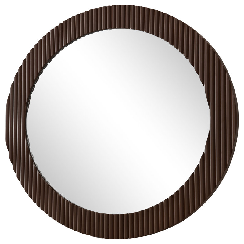 Kolambe 40 X 40 Inch Round Reeding Frame Wall Mirror Brown