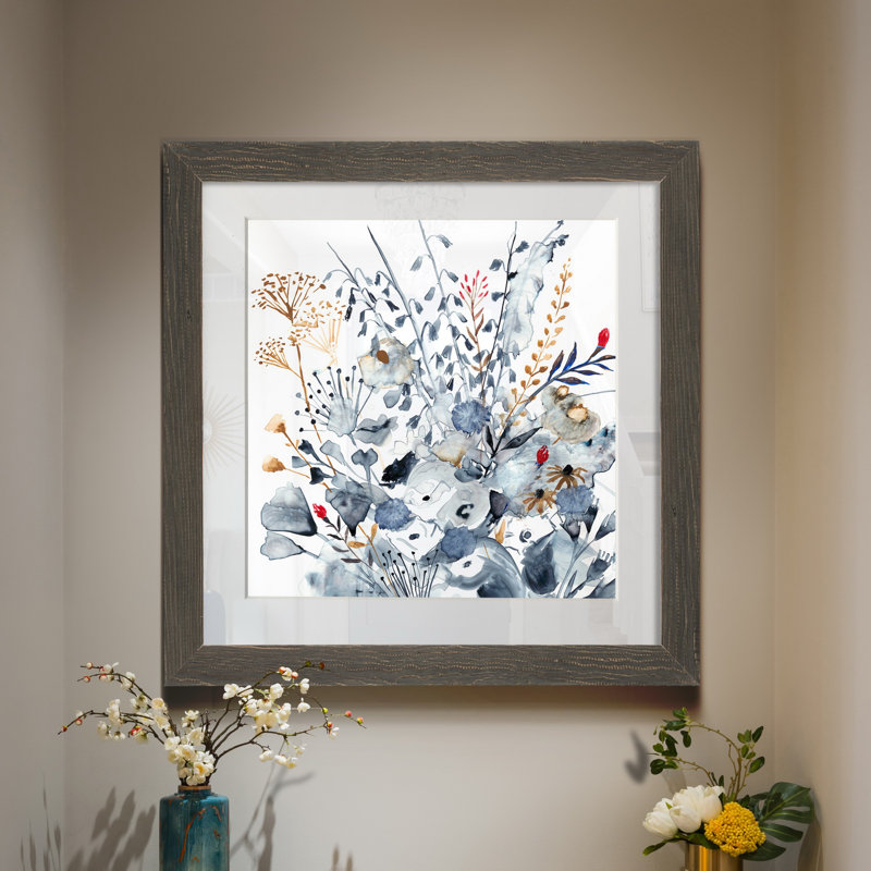 Indigo et ocre I - Toile encadrée de qualité supérieure - Prêt à accrocher - Reproduction encadrée, H 21 po x l 21 po, Gris