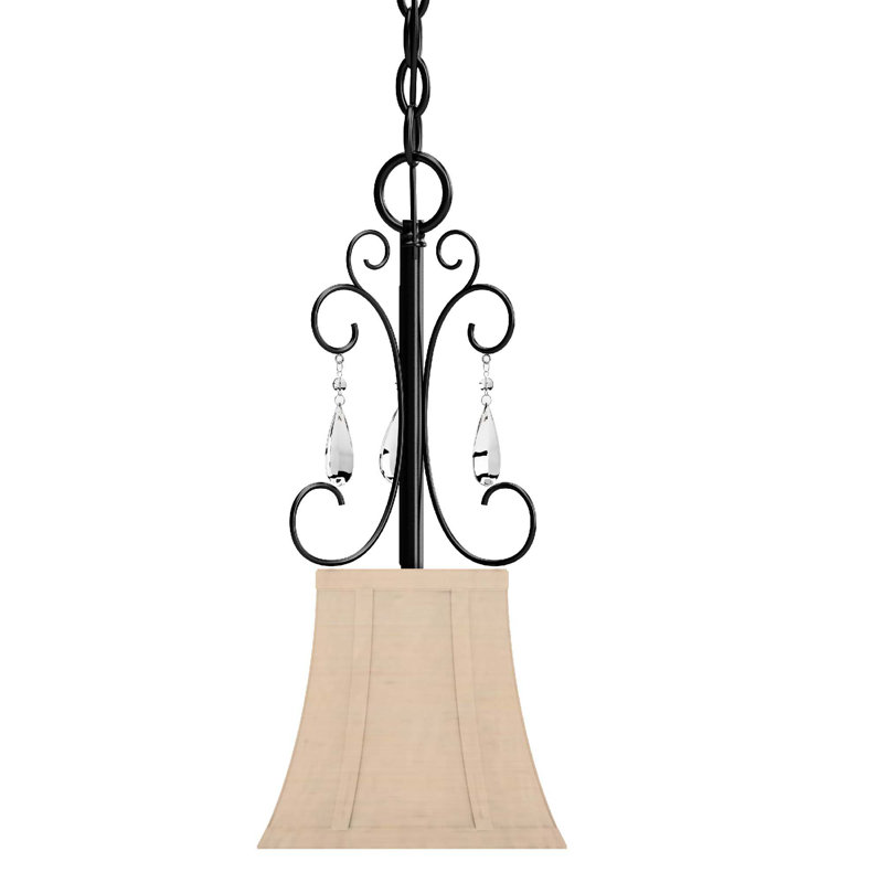 Mini-luminaire suspendu candélabre en bronze 1 lumière avec abat-jour ivoire Amarvesh